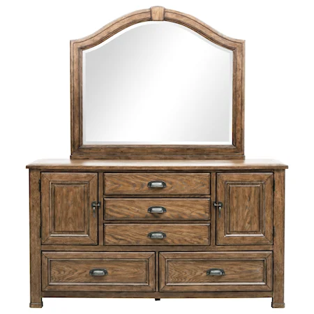 5 Drawer Dresser and Arched Top Mirror Combo